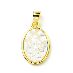 Oval Стойки с латунным покрытием, подвески из натуральных ракушек, овальные амулеты, долговечный, реальный 18 k позолоченный, без кадмия и без свинца, 18.5x11.5x4 мм, отверстие : 5x3 мм