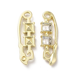 Clear Alloy Pendant, with Glass, Light Gold, Lead Free & Cadmium Free, Safety Pin Charm, Clear, 35x10.5x4mm, Hole: 3mm