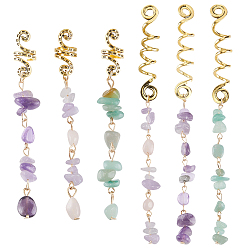 Смешанные камни 6шт 6 стили сплав дреды бусины, драгоценные камни плетение подвески для волос украшения зажимы, 85~155x10 мм, 1 шт / стиль