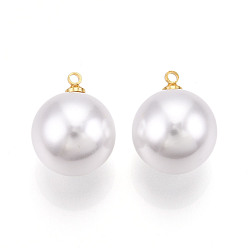 Настоящее золото 18K Подвески из латуни и АБС-пластика с имитацией жемчуга, круглые подвески, долговечный, без никеля , реальный 18 k позолоченный, 19.5~20x15.5 мм, отверстие : 1.5 мм