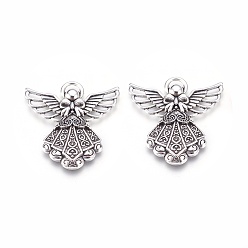 Antique Silver Alloy Pendants, Cadmium Free, Nickel Free and Lead Free, Angel, Antique Silver, 43x37x4mm, Hole: 5mm