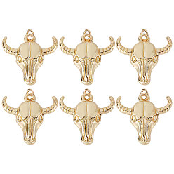 Настоящее золото 18K 6подвески из латуни с гальваническим покрытием, с целью перехода в кольце, долговечный, Корова головой, реальный 18 k позолоченный, 23x24x5 мм, Перейти кольцо: 5x0.9 мм, 3 мм внутренним диаметром