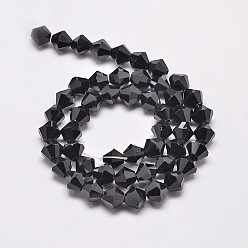 Black Imitate Austrian Crystal Bicone Glass Beads Strands, Grade AA, Faceted, Black, 6x6mm, Hole: 1mm, about 46~48pcs/strand, 10.5 inch