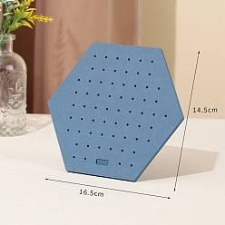 Стально-синий Бархатные стойки для сережек, дисплей ювелирных изделий стойки, с деревом, шестиугольник, стальной синий, 16.5x14.5 см