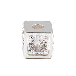Claro Latón pavimenta cuentas de circonita cúbica, cubo, chapado en rack, larga duración plateado, sin plomo y el cadmio, plata, Claro, 7x7.5x7.5 mm, agujero: 2 mm