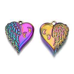 Rainbow Color 201 Stainless Steel Pendants, Heart Charm with Footprint, Rainbow Color, 28x21.5x3mm, Hole: 2mm