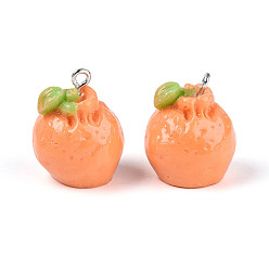 Коралловый Непрозрачные подвески смолы, оранжевые брелоки Декопон, с платиновыми железными петлями, коралл, 20.5~22x17.5~18.5 мм, отверстие : 2 мм