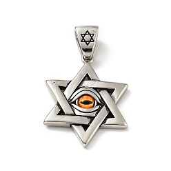 Couleur Acier Inoxydable Pendentifs en acier inoxydable anti-ternissement, étoile de david, couleur inox, 304mm, Trou: 42x32x4mm