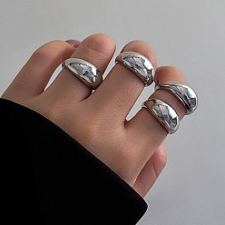 Platinum 4Pcs Alloy Open Cuff Rings Kit for Women, Platinum, Inner Diameter: 17.2~17.3mm