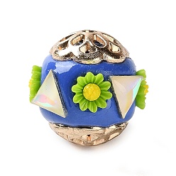 Зеленый лайм Ручная полимерная глиняная индонезия бисер, круг с цветком и треугольником, с сердечником из сплава и смолы, золотой свет, зеленый лайм, 17 мм, отверстие : 1.9 мм