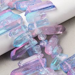 Светло-Синий Нити из двухцветных бусин из натурального кварца, окрашенные, граненый пуля, Топ пробуренной, голубой, 24~50x9.5x8 мм, отверстие : 1.7 мм, около 21 шт / нитка, 7.28''~7.68'' (18.5~19.5 см)
