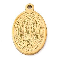 Золотой 304 подвески из нержавеющей стали, овал с подвеской девы марии, ионное покрытие (ip), золотые, 26x16x2 мм, отверстие : 1.8 мм