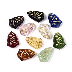 (52) Непрозрачная лаванда Стеклянные бусины для рождественской елки, золотой металл обвитыми, разноцветные, 17x12x6 мм, отверстие : 1 мм