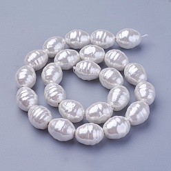 Nieve Cuentas de concha perla hebras, ovalada con rosca, nieve, 16.5~17.5x13~13.5 mm, agujero: 1 mm, sobre 24 unidades / cadena, 15.74 pulgada ~ 15.94 pulgada (40~40.5 cm)