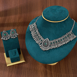 Изумруд Комплекты из ожерелий и висячих серег из сплава со стразами в форме капли для женщин, изумруд, 320 мм