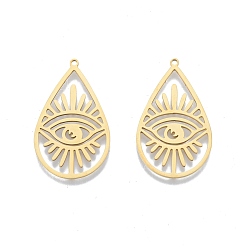 Настоящее золото 18K 201 подвески из нержавеющей стали, слеза с глаз, реальный 18 k позолоченный, 34.5x21x1 мм, отверстие : 1.4 мм