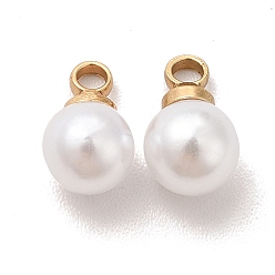 Real 24K Gold Plated Plastic Imitation Pearl Pendants, with Brass Finding, Cadmium Free & Lead Free, Round, Real 24K Gold Plated, 8x5mm, Hole: 1.5mm