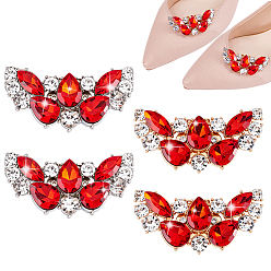 Красный 4 шт. 2 цвета крыла сплава со стеклянными стразами и железными пряжками для обуви, украшения для обуви, красные, 28.5~29x53.5x10.5 мм, 2 шт / цвет