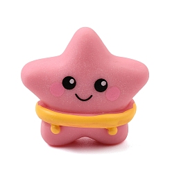 Deep Pink Sea Animals Opaque Resin Starfish with Swim Figurine, for Home Office Micro Landscape Desktop Decoration, Deep Pink, 28x30x18mm