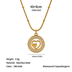 Heart 304 Stainless Steel Crystal Rhinestone Ring Pendant Necklaces, Real 18K Gold Plated, Heart, 15.75 inch(40cm)