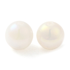 White Iridescent Opaque Resin Beads, Candy Beads, Round, White, 10x9.5mm, Hole: 1.8mm