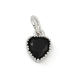 Черный Латунные микро проложить кубического циркония подвески, сердце прелести, стойки покрытие, долговечный, с целью перехода в кольце, чёрные, 9x7x3.5 мм