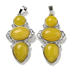 Топаз Нефрит Натуральный топаз нефрита подвески, покрытие стойки латунные подвески в виде цветов, без кадмия и без свинца, платина, 47x24x6.5 мм, отверстие : 7.5x5 мм