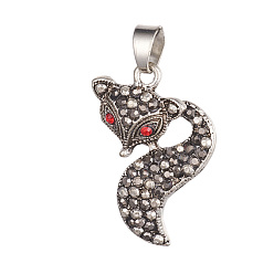 Antique Silver Tibetan Style Alloy Pendants, with Rhinestone, Fox, Antique Silver, 30x21.5x5mm, Hole: 6x5mm