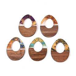 (52) Непрозрачная лаванда Подвески из непрозрачной смолы и ореха, слезинки, с блеском порошок, разноцветные, 37.5x28x3.5 мм, отверстие : 2 мм