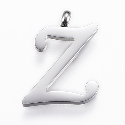 Letter Z Устойчивые к потускнению 304 подвески из нержавеющей стали, Начальная буква, letter.z, цвет нержавеющей стали, 18x14x2 мм, отверстие : 2 мм