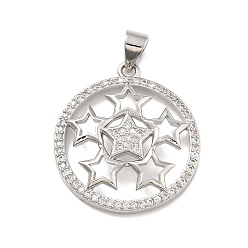 Платина Стойка металлическая латунная микропрофилированная кубическая циркония подвески, круглая со звездой, без свинца и без кадмия, долговечный, платина, 24x21x3.5 мм, отверстие : 3.5 мм