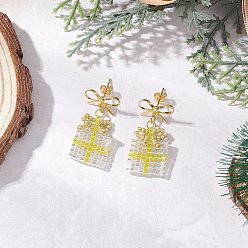 Белый Серьги-гвоздики из стеклянных бусин ручной работы, с латунным, золотые, рождественский подарок с бантом, белые, 32x16 мм