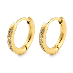 Золотой Ионное покрытие (IP) 304 серьги-кольца из нержавеющей стали с микропаве и прозрачным фианитом, с 316 штифтов из нержавеющей стали, золотые, 11x2x12 мм