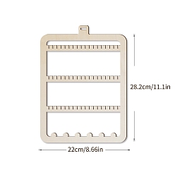 Wheat Rectangle Wood Wall Mounted Display Rack, for Necklaces, Earrings, Keychains, Wheat, 28.2x22cm