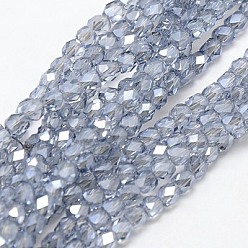 Светлый Стально-синий Стеклянные бусины с гальваническим покрытием , кубические, половина блеск гальваническим, граненые, светло-стальной синий, 4x4x4 мм, отверстие : 1 мм, около 94 шт / нитка, 13.98~14.96'' (35.5~38 см)