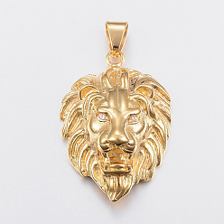 Золотой Голова льва 304 подвески из нержавеющей стали, король джунглей прелести, золотые, 48.5x35.5x19 мм, отверстие : 6.5x10 мм