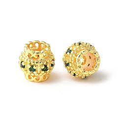 Зеленый Латунные микро проложить Цирконий Европейский бисером, баррель, стойки покрытие, прочное покрытие, без кадмия и без свинца, зелёные, 8x7.5 мм, отверстие : 4 мм