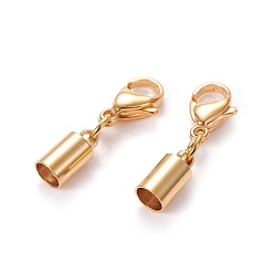 Golden 304 Stainless Steel Lobster Claw Clasps, with Cord Ends, Column, Golden, 23mm, Inner Diameter: 4.2mm