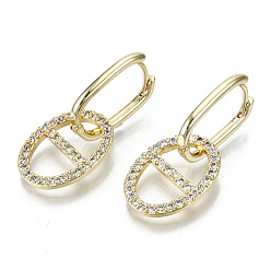 Golden Brass Micro Pave Clear Cubic Zirconia Huggie Hoop Earring, Oval, Golden, 35mm, Pin: 1mm