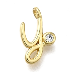 Letter Y Латунные микро проложить кубического циркония подвески, письмо амулеты, стойки покрытие, долговечный, без кадмия и без свинца, Письмо Y, 13.5x8x2 мм, отверстие : 1.6 мм