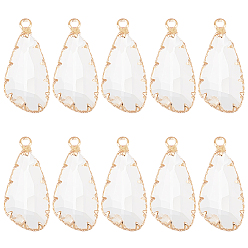 Прозрачный 10шт. подвески из стекла в форме капли, с легкой позолоченной латунной фурнитурой, граненые, прозрачные, 28x13x5.5 мм, отверстие : 2.5 мм