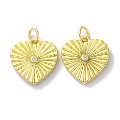 Настоящее золото 18K Подвеска из латуни, покрытая стойкой, с кубическим циркониалом, долговечный, без свинца и без кадмия, сердце, реальный 18 k позолоченный, 15.5x15x3 мм, отверстие : 3.4 мм