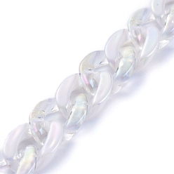 Mixed Color Handmade Imitation Pearl Acrylic Curb Chains, Cuban Link Chains, with Transparent Acrylic Linking Rings, Unwelded, Mixed Color, Link: 18x13x4mm, 39.37 inch(1m)/strand
