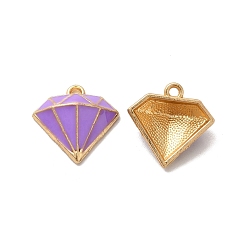 Purple Alloy Enamel Pandants,  Lead Free & Cadmium Free, Light Gold, Diamond Charm, Purple, 16x16x5.5mm, Hole: 1.4mm