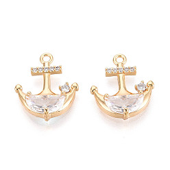 Настоящее золото 18K Латунные микро проложить кубического циркония подвески, без кадмия, без никеля и без свинца, якорь, реальный 18 k позолоченный, 16x13.5x4 мм, отверстие : 1.2~1.4 мм