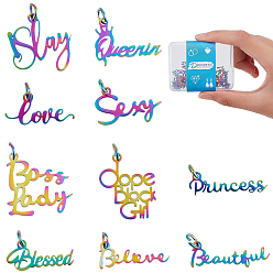 Rainbow Color 20 шт. 10 ионное покрытие (ip) 201 подвески из нержавеющей стали, на день Святого Валентина, с прыжковых колец, разнообразные, Радуга цветов, 7~24x16~23x1 мм, отверстие : 3 мм, 2 шт / стиль