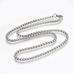 Stainless Steel Color 304 Stainless Steel Box chain Necklaces, with Lobster Claw Clasps, Stainless Steel Color, 19.7 inch(50cm), 3.5mm