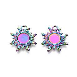 Rainbow Color 201 Stainless Steel Pendants, Sun Charm, Rainbow Color, 20.5x19x2mm, Hole: 2.5~2.8mm