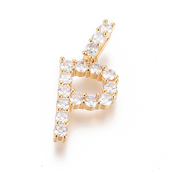 Letter P Позолоченная латунь с микропаве из прозрачного кубического циркония, долговечный, буквы, letter.p, 23.5x13.5x3.5 мм, отверстие : 7.5x3.5 мм