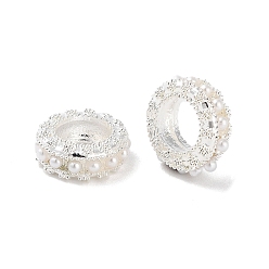 Silver Alloy Beads, with ABS, Large Hole Beads, Rondelle, Silver, 12x5mm, Hole: 7mm